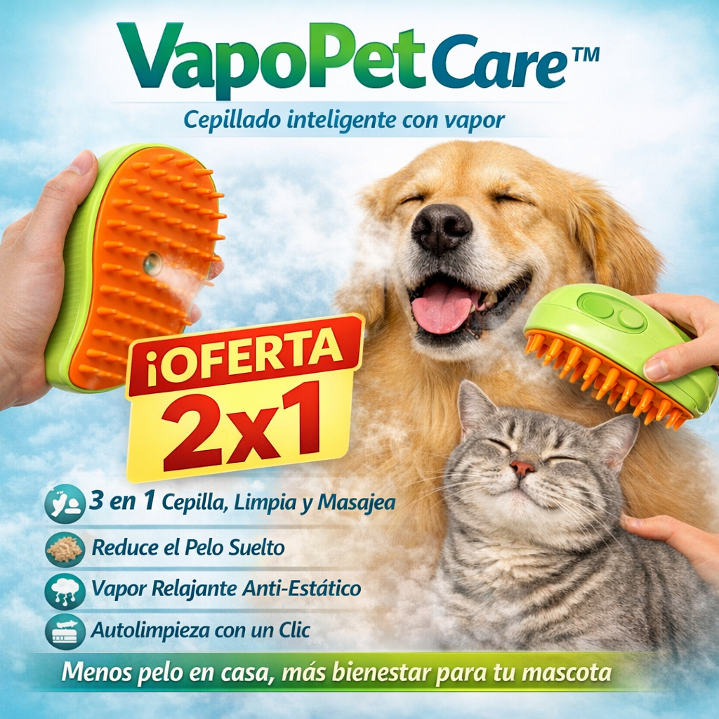 VapoPet Care - Cepillo de vapor para mascotas 3 en 1