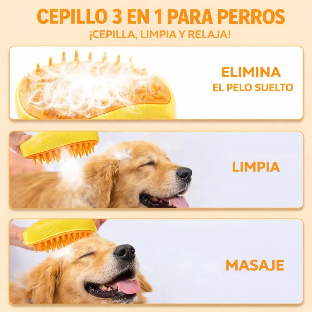 VapoPet Care - Cepillo de vapor para mascotas 3 en 1